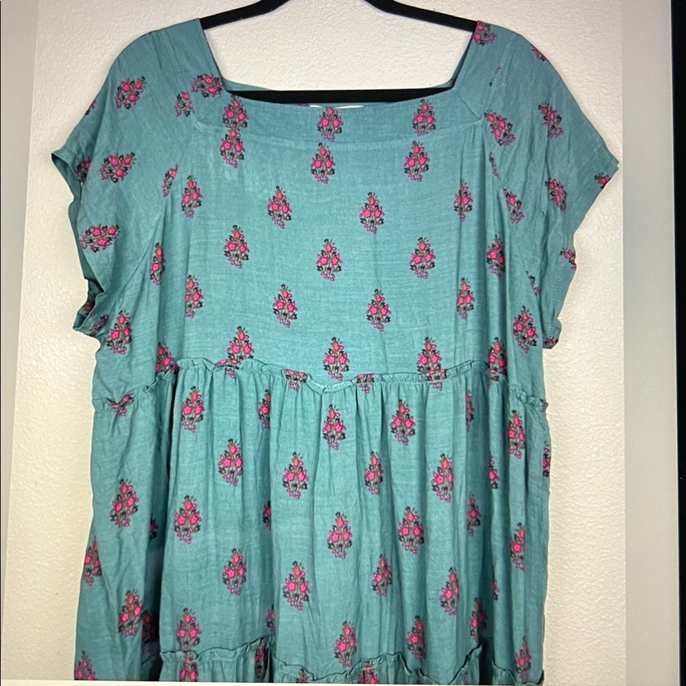 NATURAL LIFE Women’s L/XL NWT Tiered Floral Maxi Dress Blue Short Sleeve Boho - Picture 3 of 4